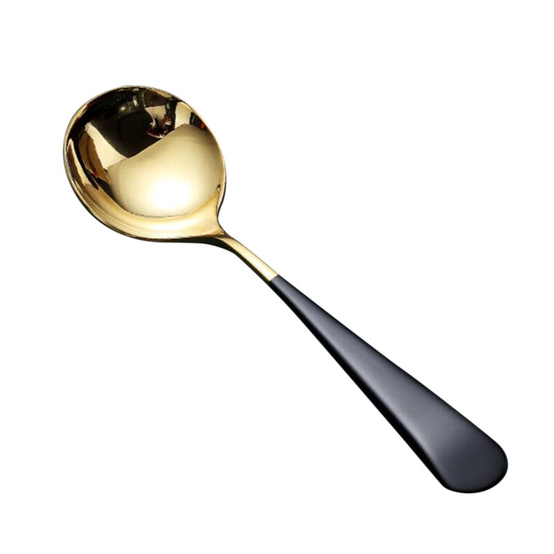 304 Stainless Steel Round Spoon Coffee Dessert Spoon Ice Cream Dinner Tableware Afternoon Tea Dessert Spoon: black golden