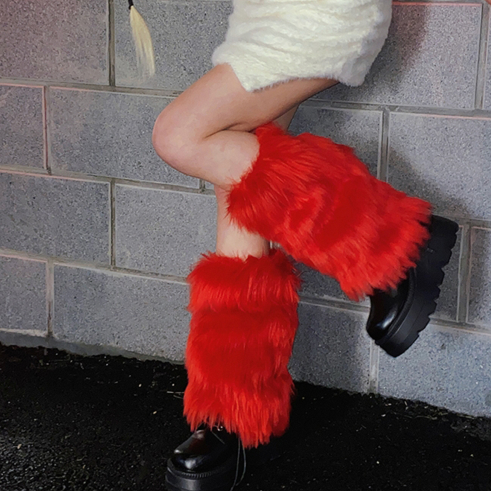Calentadores de piernas peludos rosas Y2K Punk gótico calentadores de piernas de piel sintética cubiertas de botas señora lindo Jk hasta la rodilla Hipster calcetín cálido calcetines de