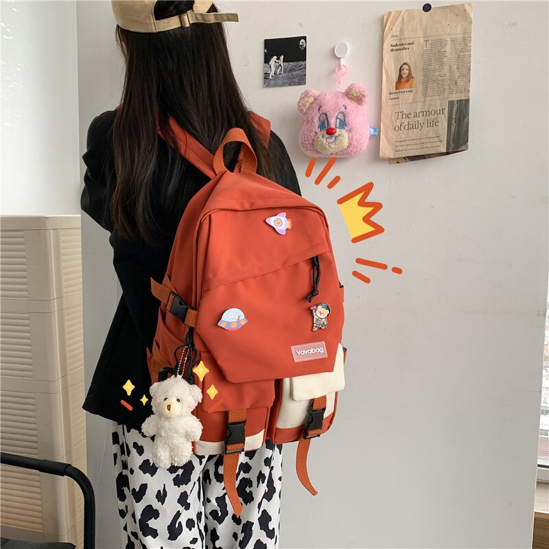 Schoolbag Female High School Students Cute Large-capacity Girl Vintage Backpack With Pendant