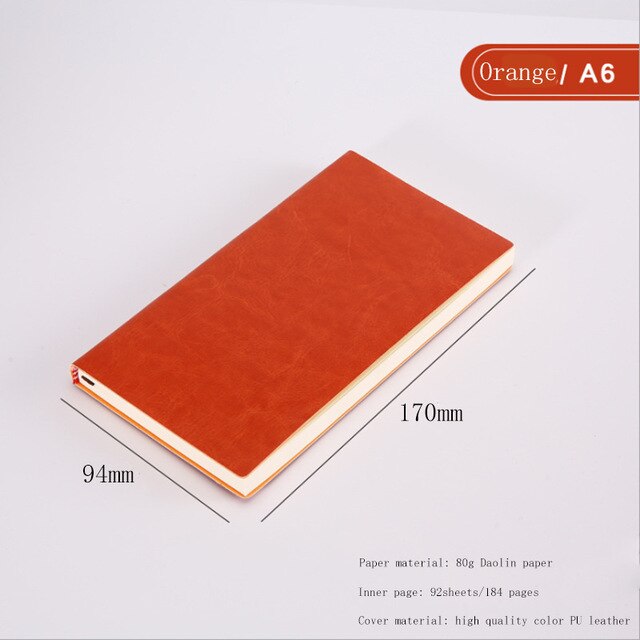 A5 A6 B5 Drie Maten 4 Stijlen 5 Kleuren Grote Business Diary Leather Soft-Copy Notebook Verhogen Dikke Notebook: A6 Orange