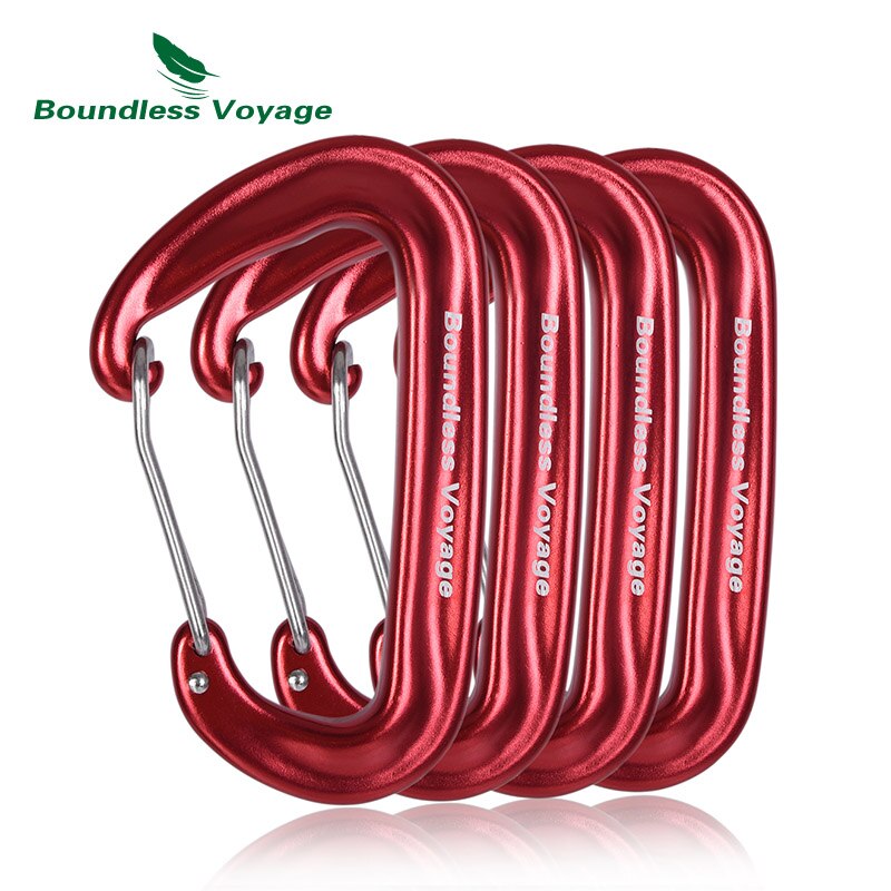 Boundless voyage aluminium legering d-type karabijnhaken met haakvergrendeling voor hangmatten in de buitenlucht, klimmen en kamperen: 4 stuks rood