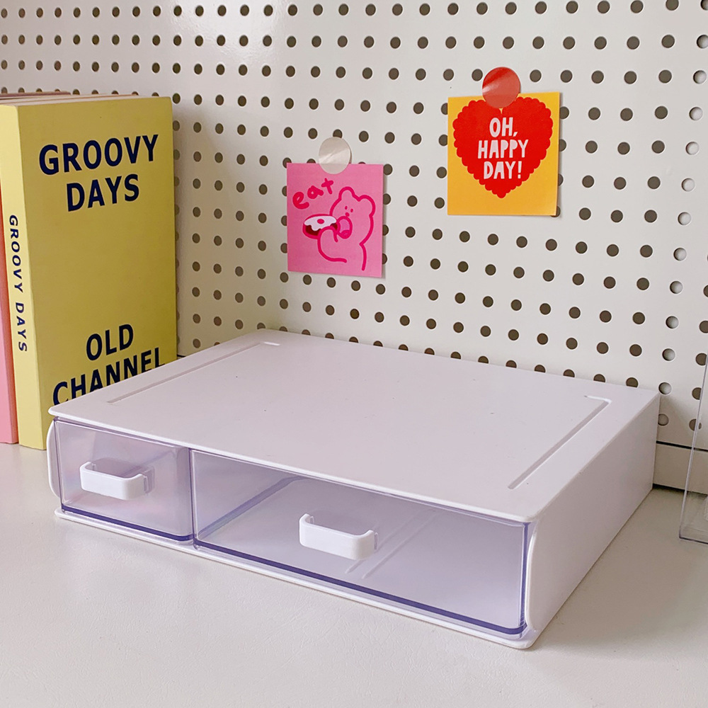 Desktop Acrylic Storage Box Drawer Organizer Large Capacity Sundries Storage Desktop Jewelry Nail Polish Makeup Drawer Container: White 2 grids