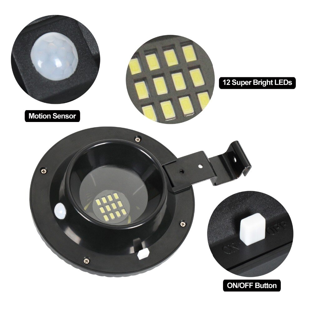 T-SUNRISE Style 12 LED Solar Gutter Light LED Light Outdoor Solar Powered Spotlight Lamp For Garden Wall Yard