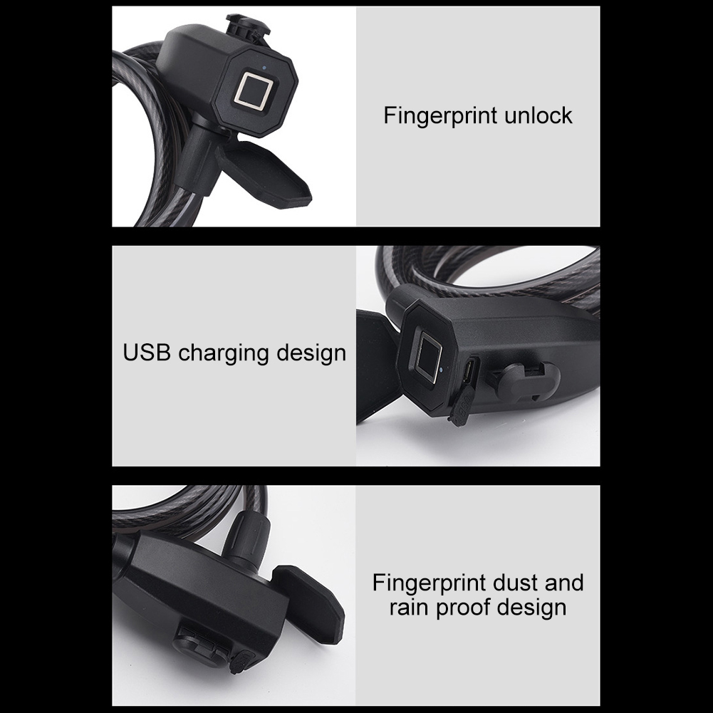 Fingerabdruck-Fahrradschloss, USB-Aufladung, schlüsselloses Motorrad-Sicherheitsschloss, Diebstahlsicherung, Fahrradschloss für Elektrofahrrad, Rolle