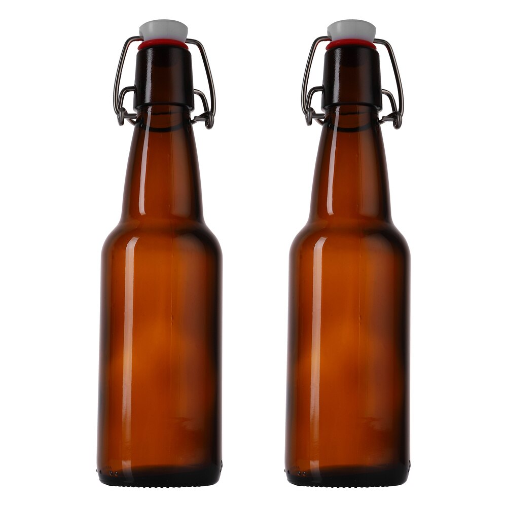 2 Pcs Sealing Container Beer Storage Bottle Glass Bottle With Buckle Household Glass Bottle for Decor Storage Juice Beer: 350ml