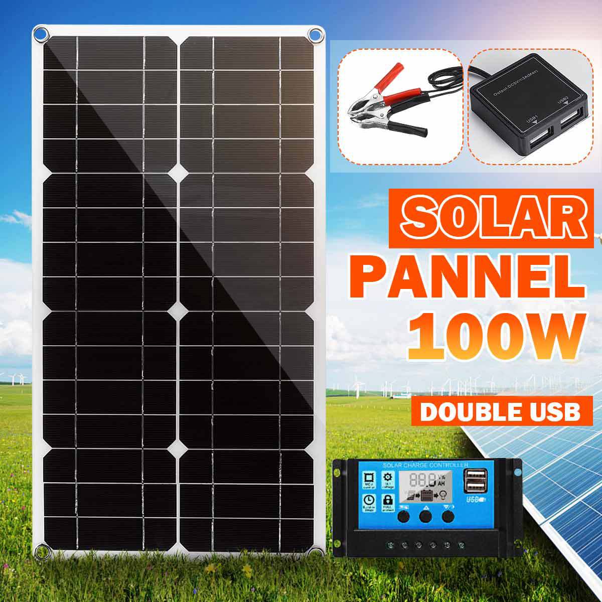 Solar Panel 100W Dual USB 18V/5V+10/20/30/40A Solar Cell Regulator Controller ect for Outdoor Camping Car Boat Solar Battery