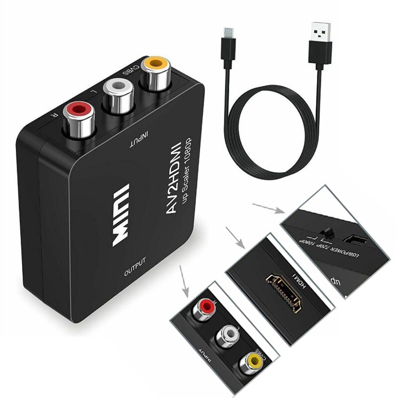 Mini adaptateur convertisseur RCA AV vers HDMI convertisseur Composite AV 2 HDMI 1080P