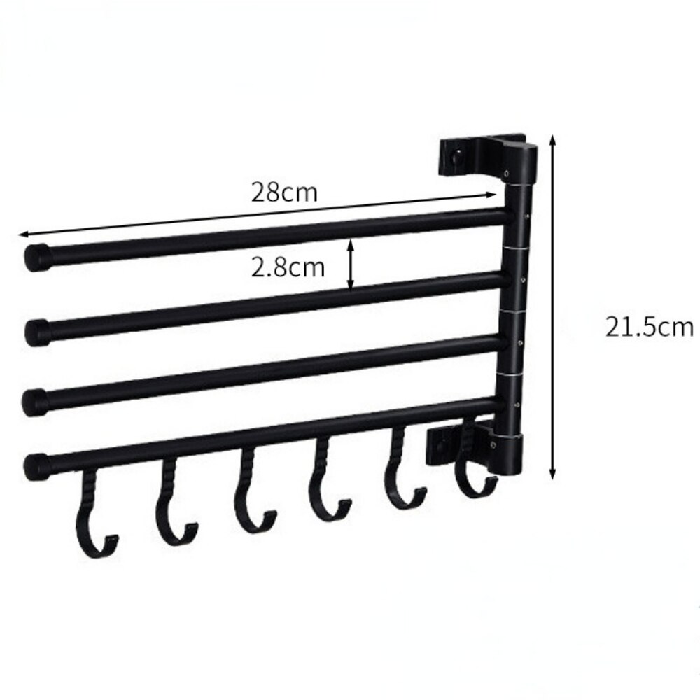 Toallero giratorio para baño, barra de toalla giratoria con soporte de carga fuerte, sin perforaciones, montada en la pared: 4 pole with hook