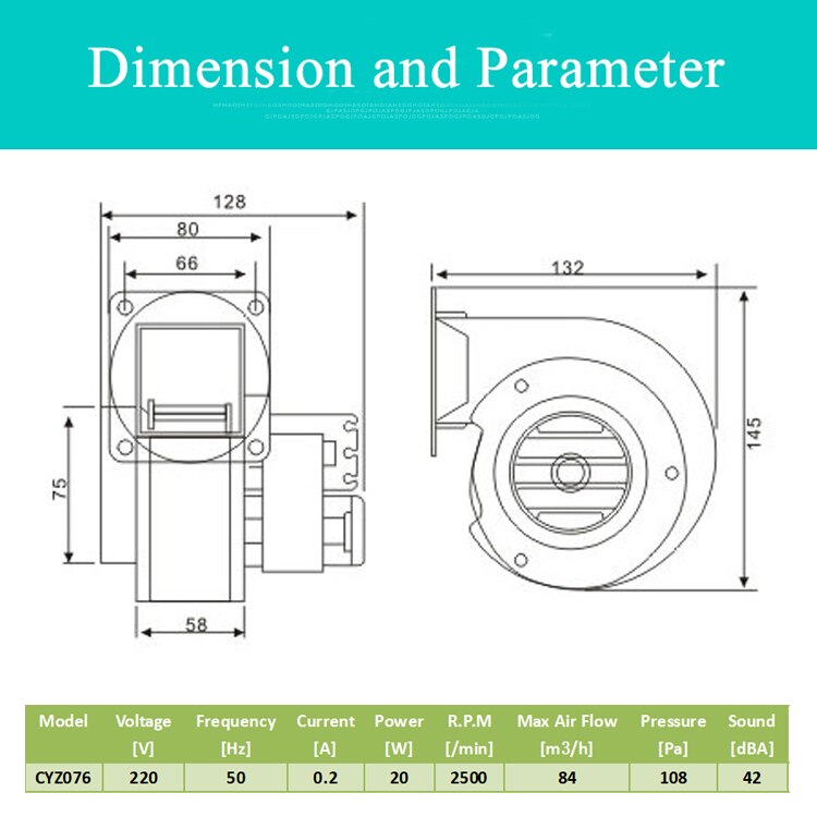 CYZ076 centrifugaal blower fans 20 W boiler ventilator 220 V sirocco ventilator met koperdraad Schaduwrijke Polige motor