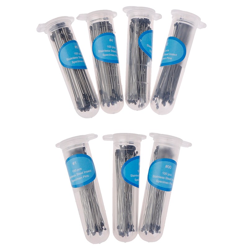 Aguja de espécimen de acero inoxidable con tubo para laboratorio escolar, broche de insecto para entomotología, 100 Uds.