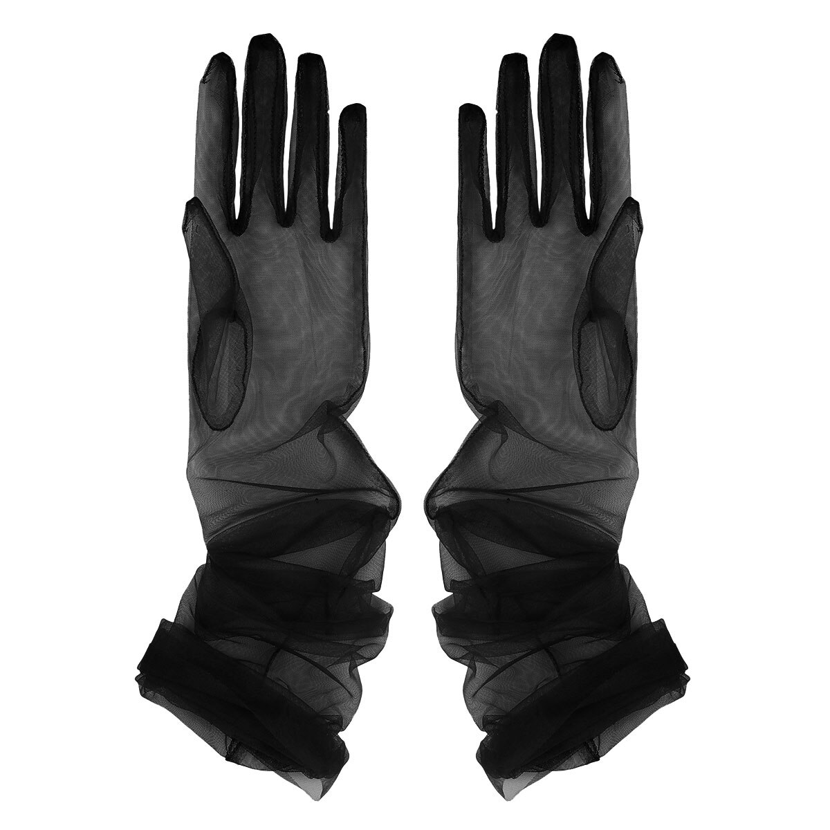 Elegantes guantes largos de tul transparente para mujer, guantes largos sexis de dedo completo para boda y , accesorios para damas de fotografía: Black