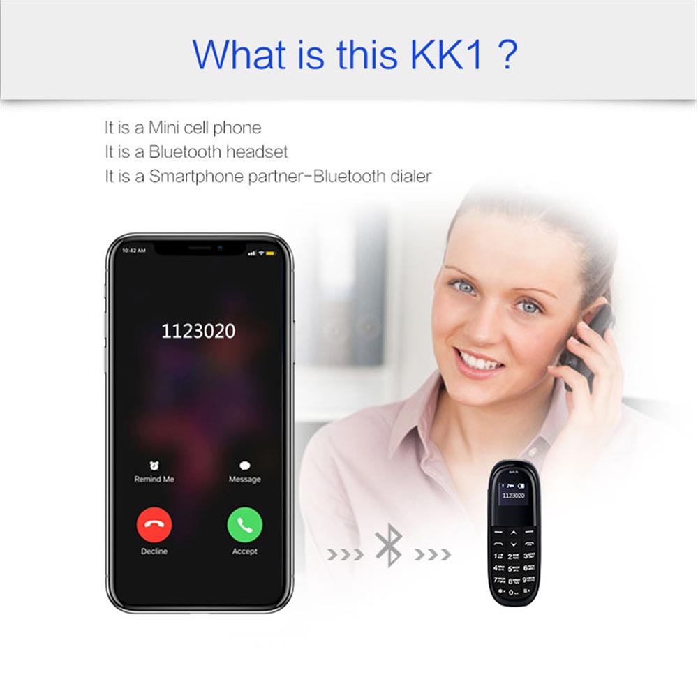 AEKU kk1 Mini pocket mobile phones 0.66inch Wireless Bluetooth Headphone Dialer Smallest cell phone magic Voice Russian keyboard