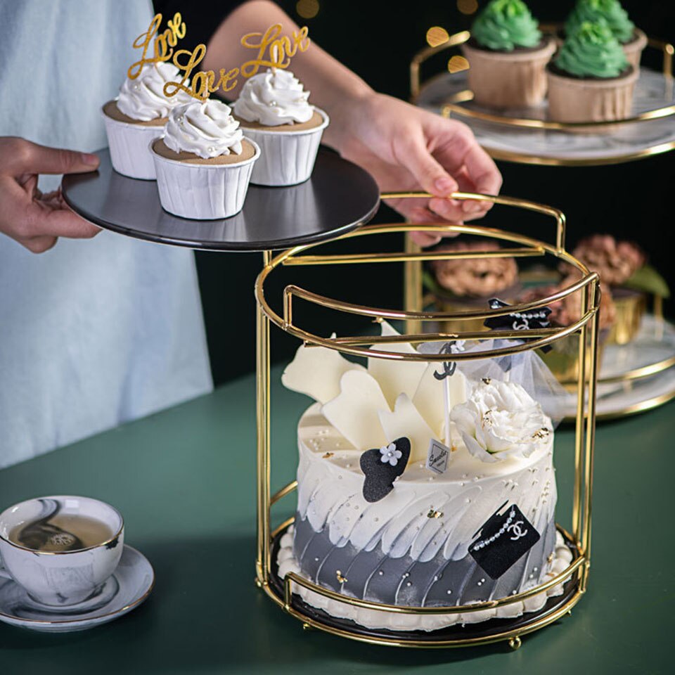 Msjo – présentoir à gâteaux en marbre, Double couche, style nordique, plateau à fruits, pâtisserie, doré, Table à Dessert, mariage, fête d&#39;anniversaire, décoration