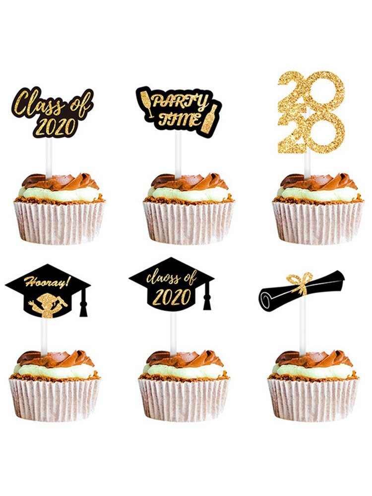 Class Of Graduation Paper Cake Topper Gold Congrats Grad Cake Toppers Flag for Students Graduation Party Cake Decorations
