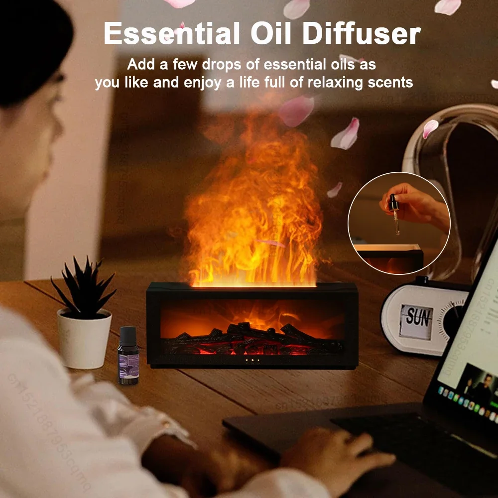 Humidificateur d'air, flamme, cheminée, Machine d'aromathérapie, diffuseur d'air de bureau, huile essentielle avec lumière colorée chronométrée, télécommande