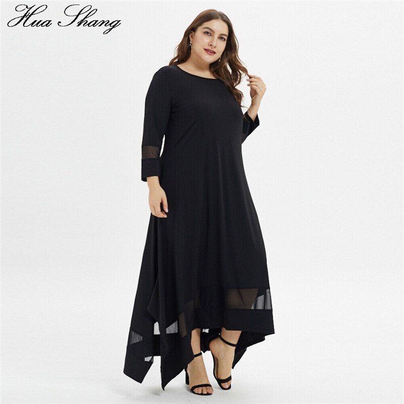 Vestido holgado talla grande musulmán verano cuello redondo Casual Maxi vestido largo negro mujer túnica vestidos irregulares