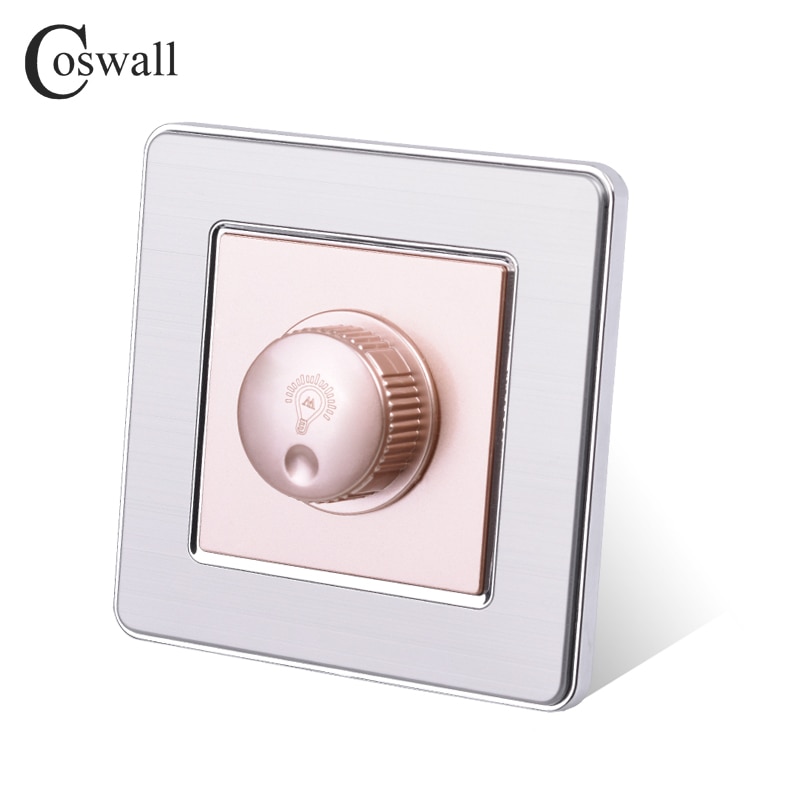 Coswall lampe dimmer scr regulator kun for led lys rustfritt stål panel vegglys bryter 16a 15 ~ 300w lysstyrke justerbar