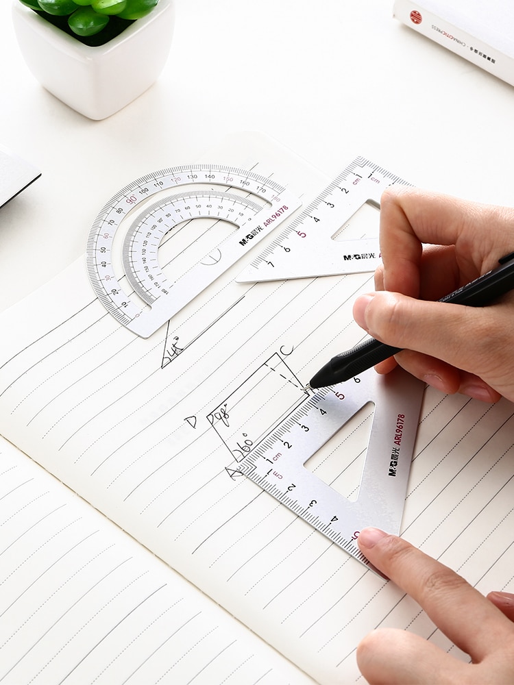 M&G Aluminium Metal Geometry Ruler Set Maths pencil stationery triangular Rulers Protractor Students for School Office Supplies