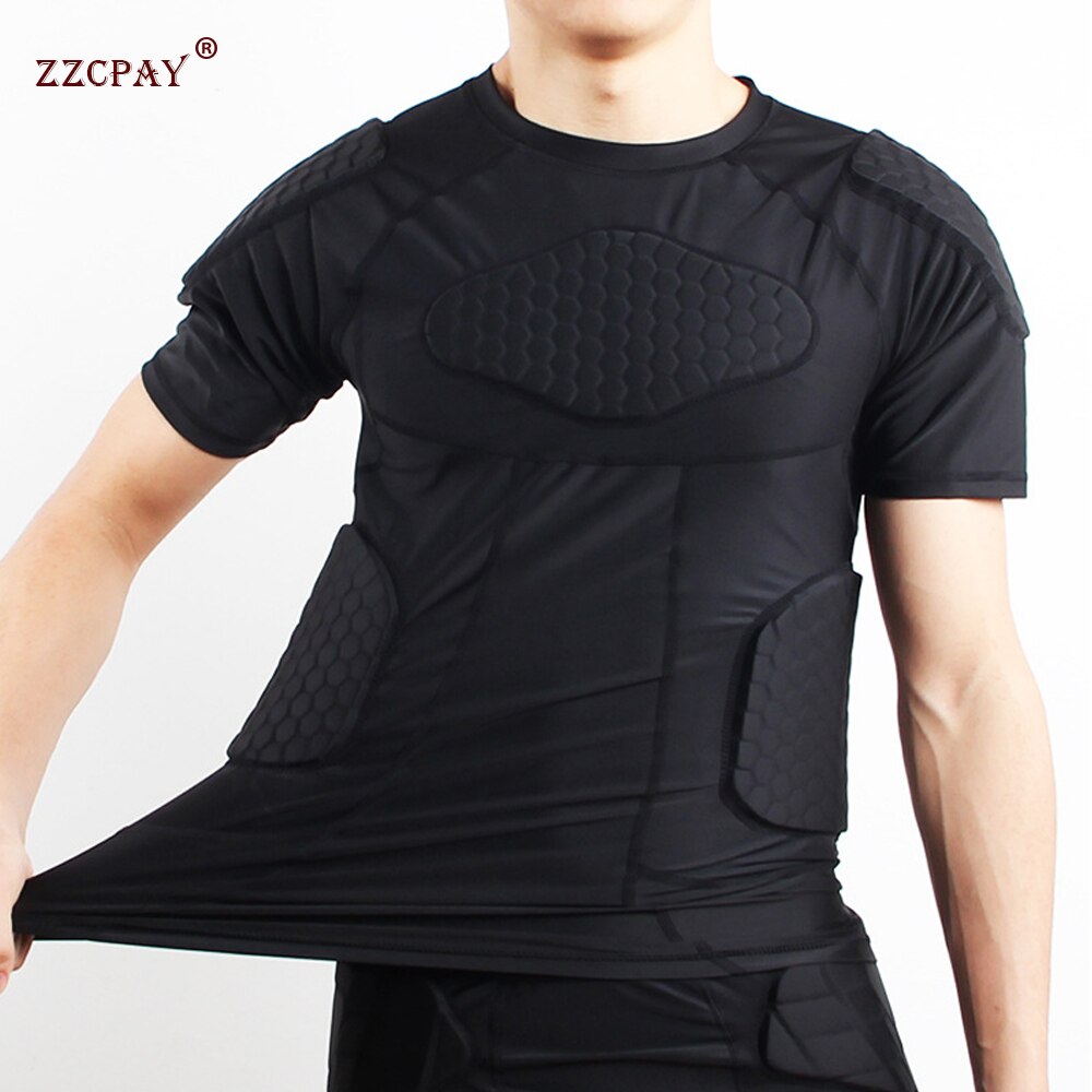 Honingraat shirt rugby sportpak basketbal voetbal pantser botsingskleding heren keeperspak crashpak sportkleding trainingstops: Ik / Zwart