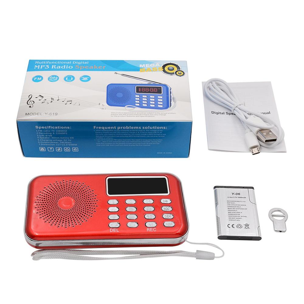 Lefon Portable Mini Radio FM Stereo Receiver Speaker Recorder MP3 Player Support TF SD Card USB AUX LED Display Flashlight