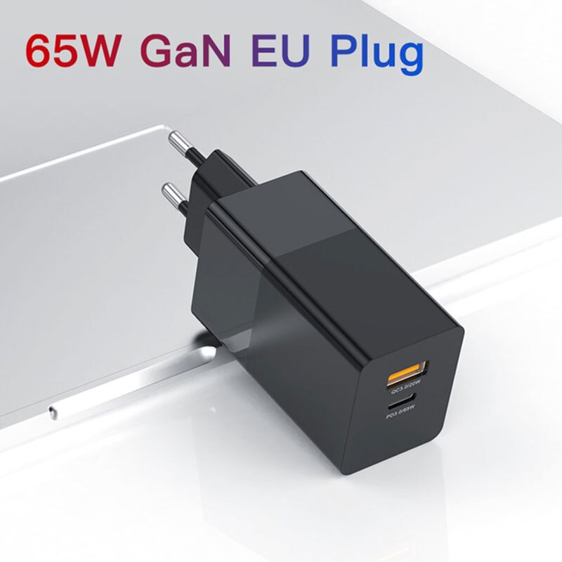 65w adaptador gan carregador pd usb carregamento rápido para xiaomi iphone 12 samsung celular quik carga 3.0 tipo-c carga eua ue plug: Black EU GaN Charger