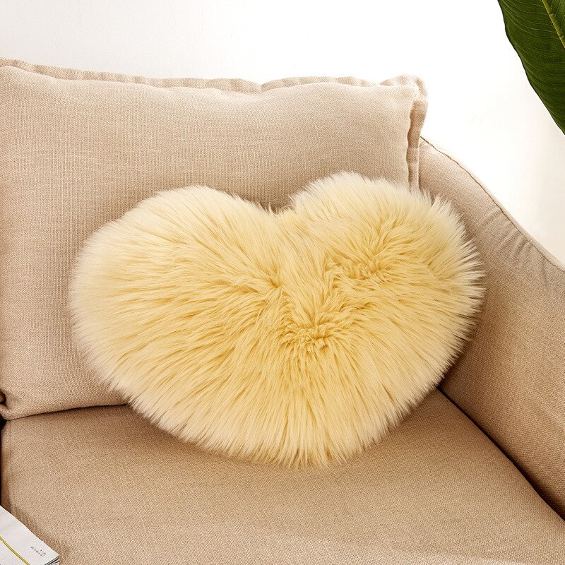 Long Plush Heart Pillow Soft Lovely Imitation Wool 40*50CM Solid Color Ins Style Household Decorations Cushion Textile Products: Beige