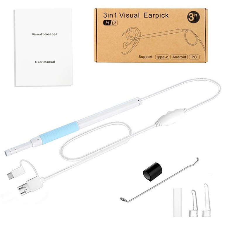 3-in-1 Ear Cleaning Endoscope Mini Camera 5.5mm Borescope Inspection Camera Otoscope Visual Earpick Tool: Blue