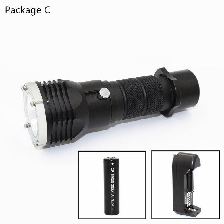 Linterna de buceo xm-l2 LED, 1200LM, subacuática, 50m, resistente al agua, con batería de 18650 o 26650: Package C