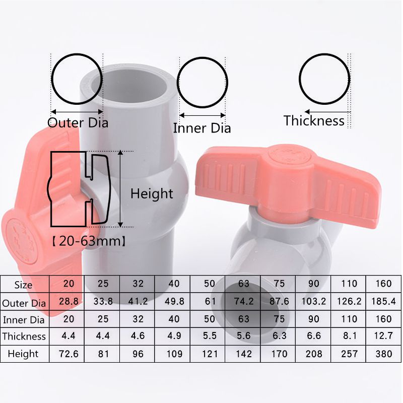 1pc 20~63mm PVC globe valve Garden Irrigation Agricultural Irrigation Water Pipe Connectors Aquarium Tank Fish Tank Adapter