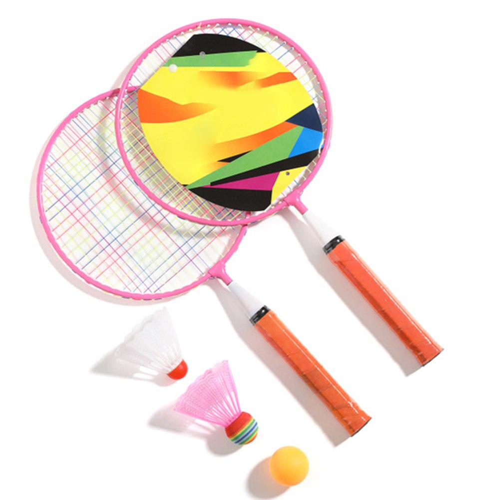 Træning rygsæk sport spil med ketsjere børnehave børn badminton sæt anti-slip håndtag indendørs udendørs pædagogisk legetøj: Lyserød