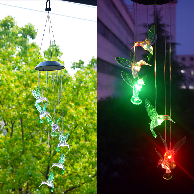 LED à alimentation solaire carillon de vent lumière extérieure couleur changeante colibri vent carillon lumière maison jardin balcon décor lumière
