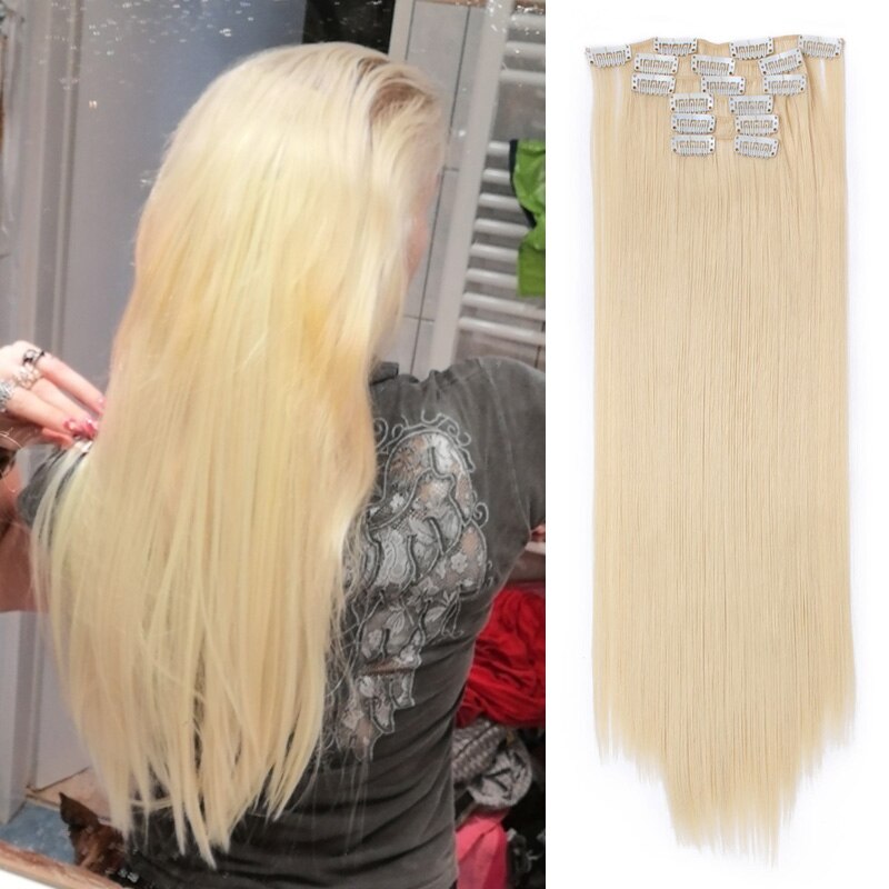 BEAUTY PROS Long ombre Straight Clip In Hair Extensions 16Clips Full Head Synthetic Hair Extension 22'' Available Heat Resistant: #613