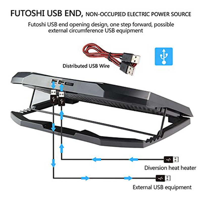 Laptop køler, laptop kølepude chill mat med 3 støjsvage fans usb drevne justerbare mounts stander til laptop  pc 10 & #39 ;& #39 ; -16 & #39 ;& #39 ;