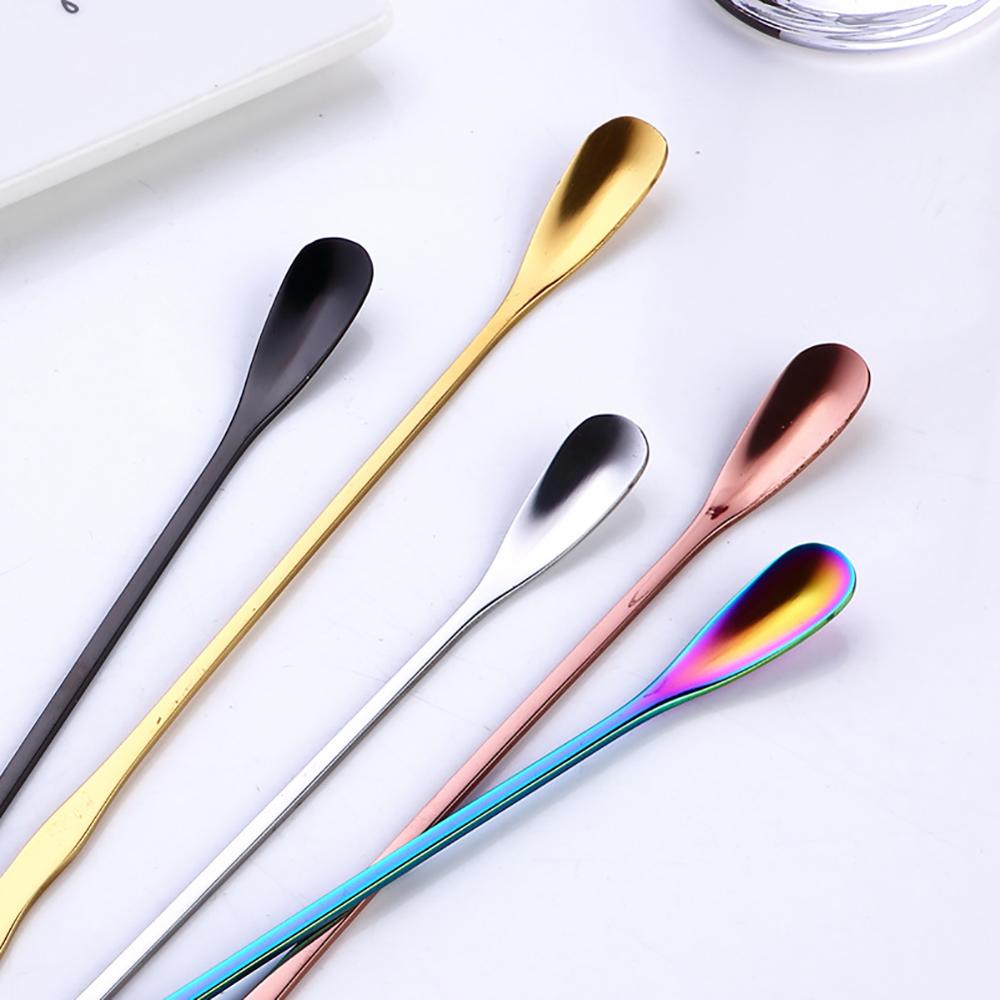 Cuchara de café expreso de 20cm, cuchara de cocina portátil de mango largo de acero inoxidable para cucharita y cubertería, cuchara para mezclar café y helado, utensilios para el hogar