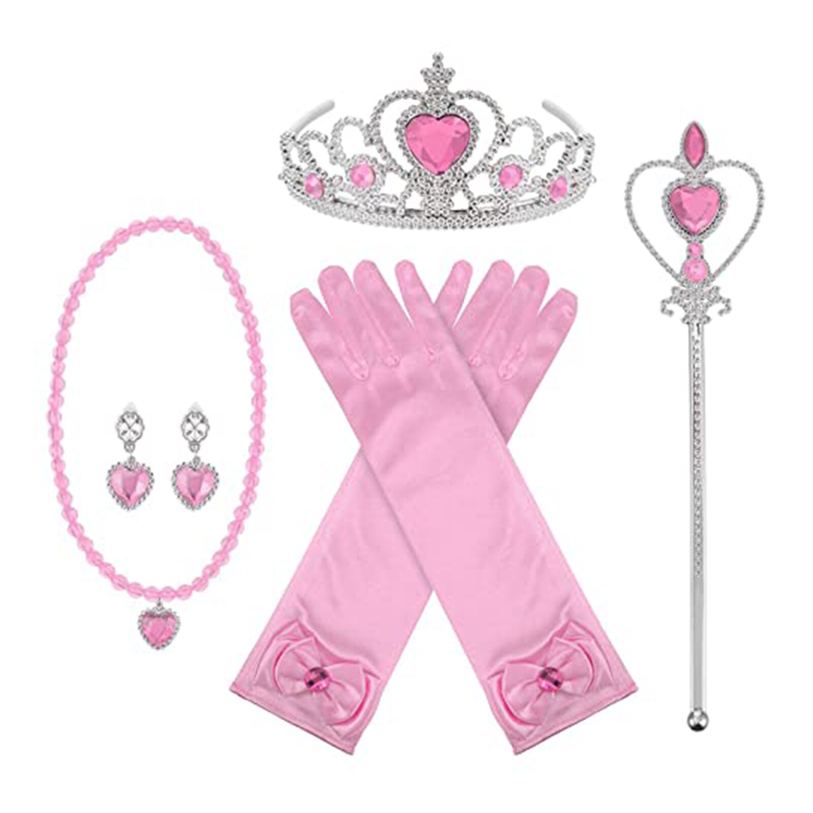 Prinses Dress Up Accessoriesprincess Dress Up Party Accessoires Prinses Kroon Handschoenen Wand Ketting Oorbellen Pretend Play Real: Pink