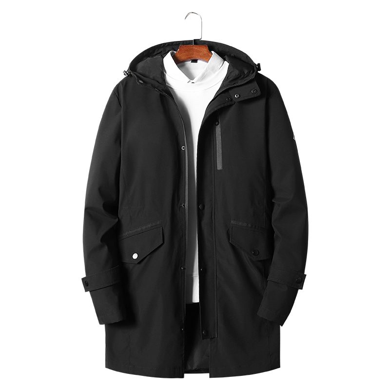 Chaifenko brändi syksyn trenssitakki miesten streetwear pitkä takki vapaa-ajan hupullinen parkatakki miesten plus koko: Musta / L