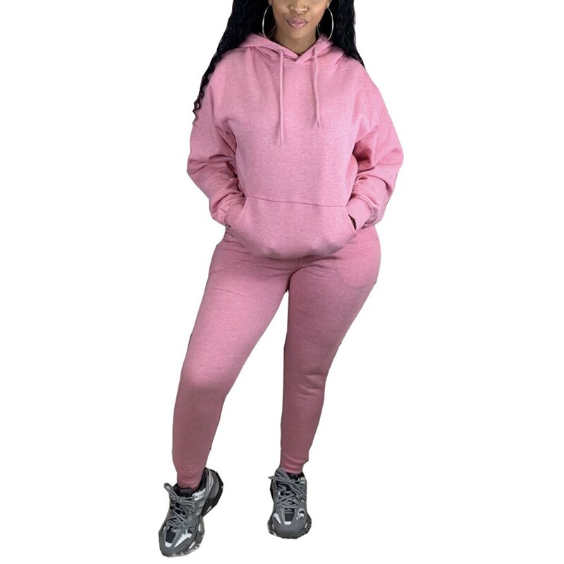 Ensemble de survêtement 2 pièces pour femme, sweat-shirt à manches longues, couleur unie, sweat à capuche + legging moulant, tenue de sport décontractée