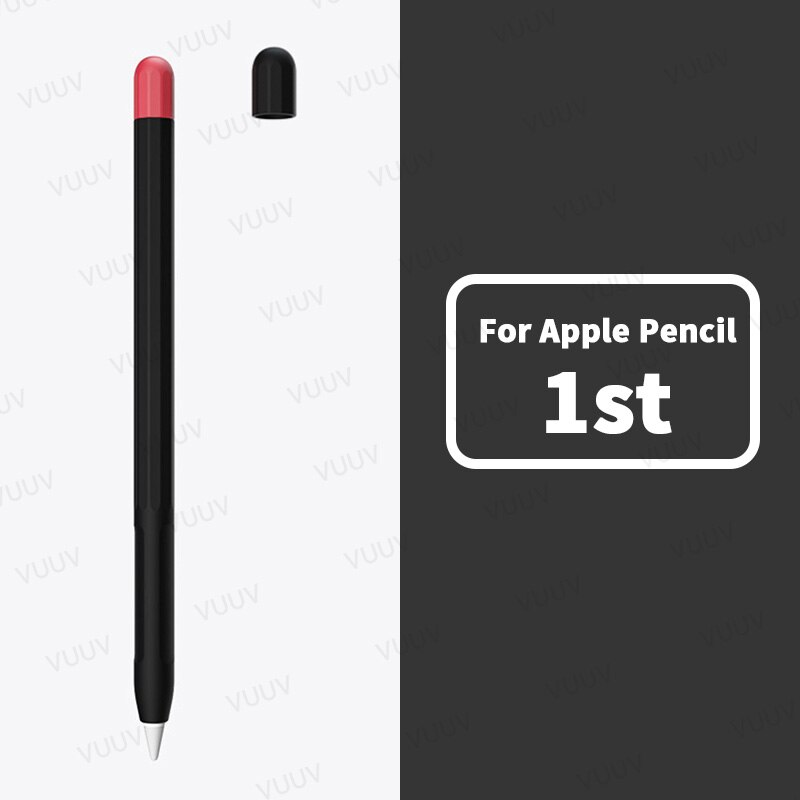 Étui souple en Silicone pour Apple Pencil, 1 ou 2 pièces, housse de protection Duotone, pour iPad de 1ère et 2ème génération: 1st Black