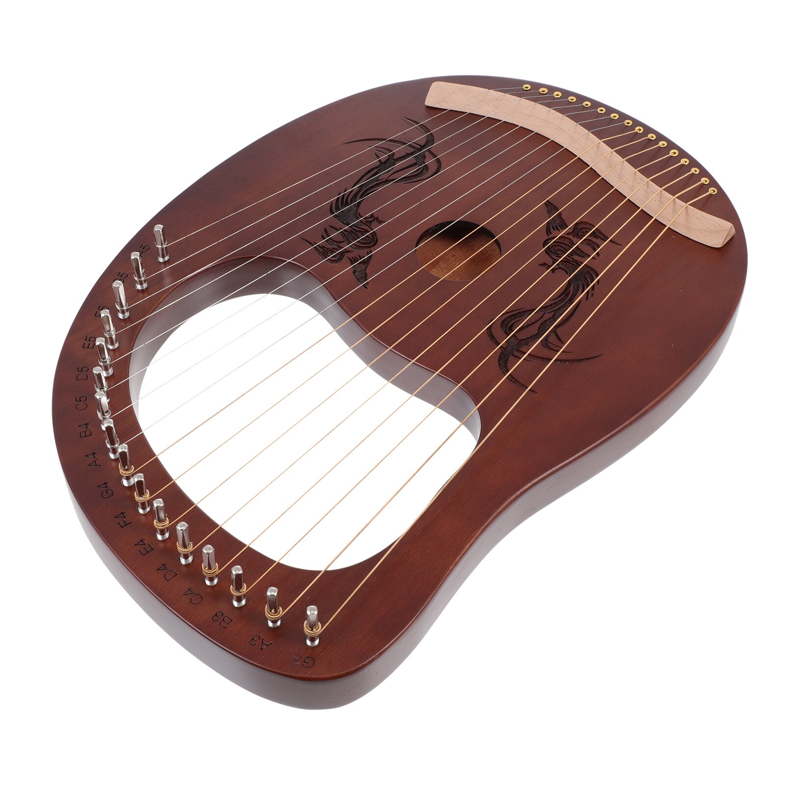 1 Set Lyre Harp 16 Metal Strings Handheld Harp Wood Body String Instrument Brown