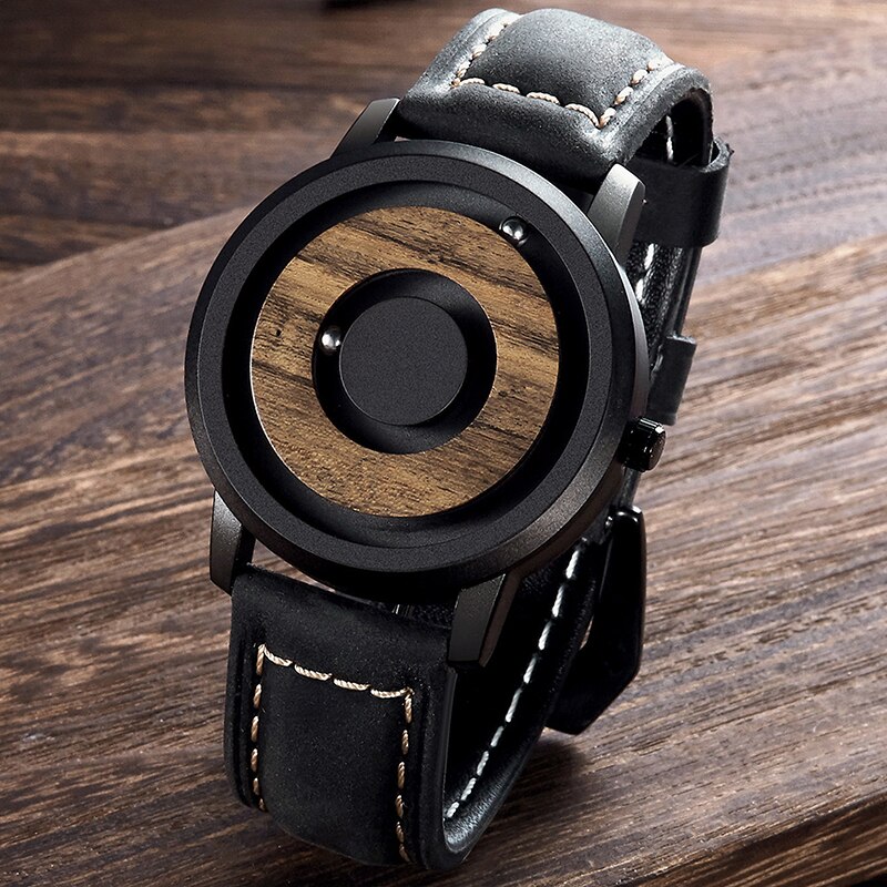 Echt Holz Uhr Kreative Holz Zifferblatt Männer Uhren Magnetische Magnet Metall Ball EUTOUR Mens Retro Quarzuhr Männlichen Saat reloj