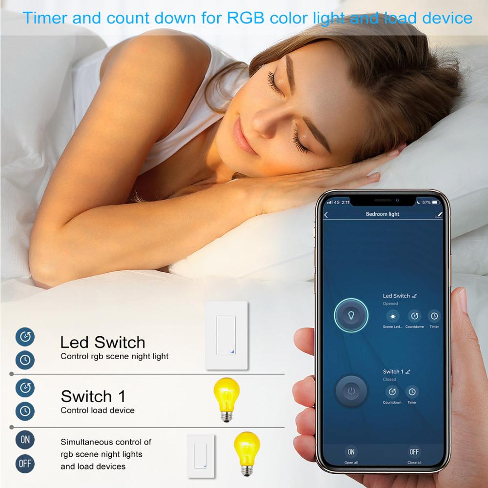 Teekar Wifi Light Switch US Standard RGB Scene Smart Switch Color Changing Remote Control Timer Work With Alexa Google Home