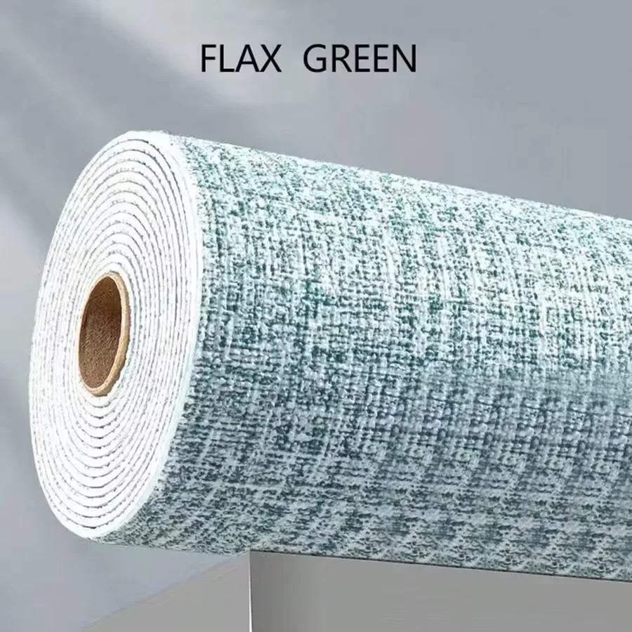 Adhesivo de pared de lino autoadhesivo, papel tapiz, Panel de revestimiento de paredes impermeable para sala de estar, baño, dormitorio, decoración Interior: Caqui ligero / 5.3㎡