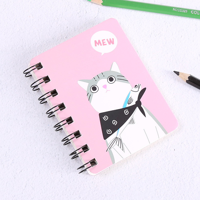 A7 Mini Spiral Notebook Cartoon Cat Notepad Kawaii Personal Diary Planner Horizontal line Notebook School Office Supply 80Sheets: Pink cat