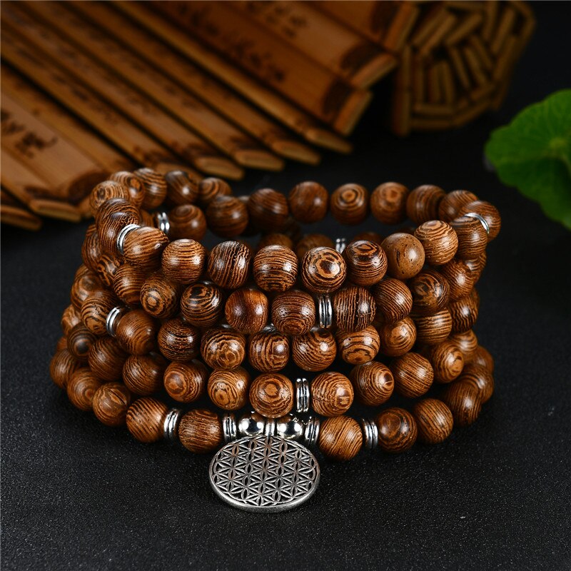 Wwlb prijs natuurlijke sandelhout mannen om lotus sieraden gebed pulsera hombre houten kralen rozenkrans armband voor vrouwen: Bloem van het leven