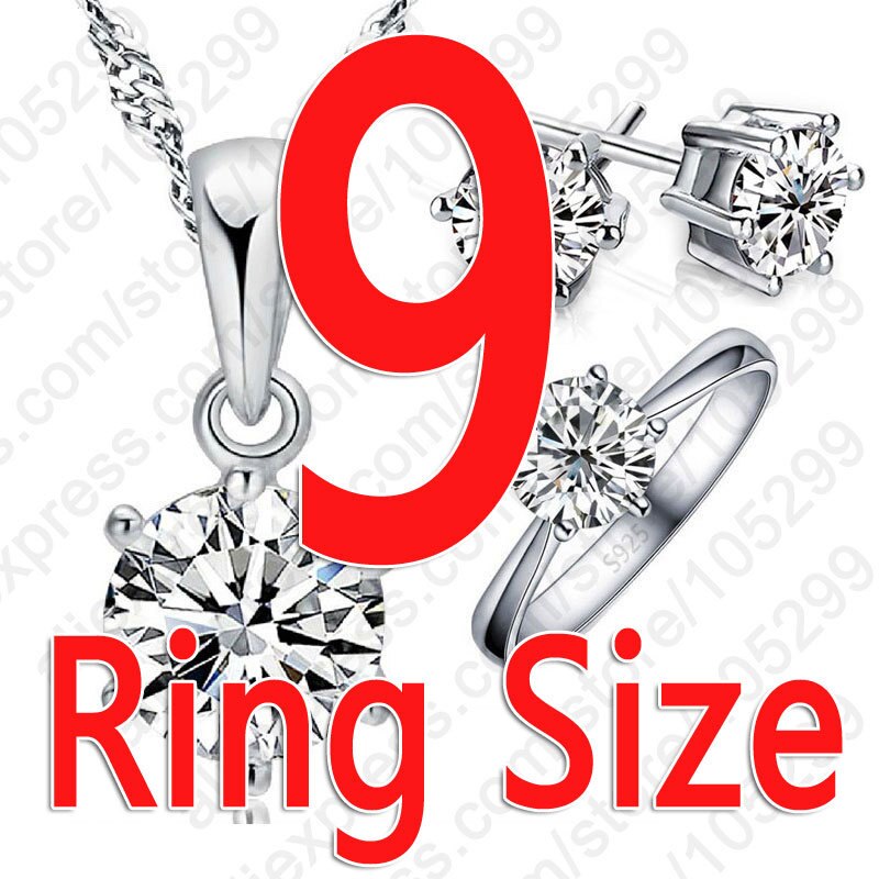 Klassieke Vrouw Bruiloft Sieraden Set 3 Stk/set 925 Sterling Zilver Wit Kristal Ketting Ring Oorbel: Ring size 9