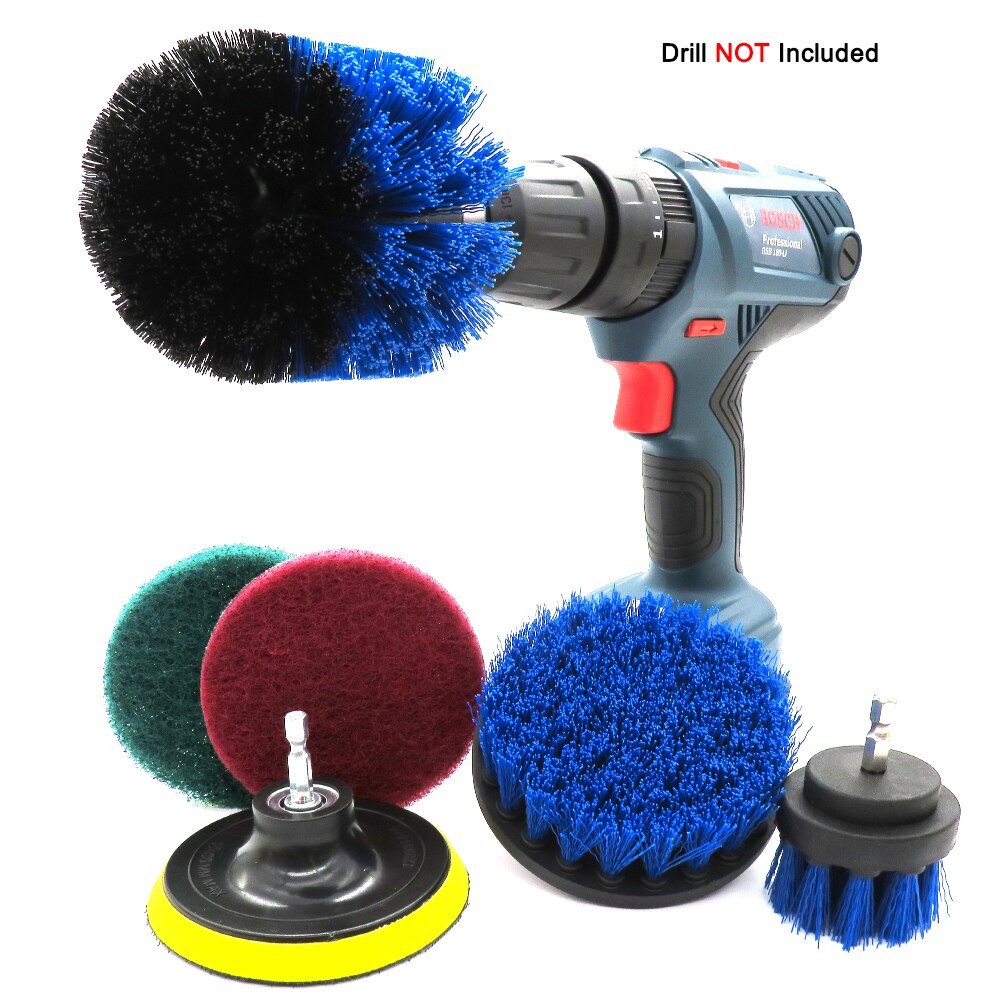 6 stk borebørste fastgørelsessæt power scrubber brush scouring og scrub pads cleaner til sofa, køkken, badeværelse, bil osv.: Blå