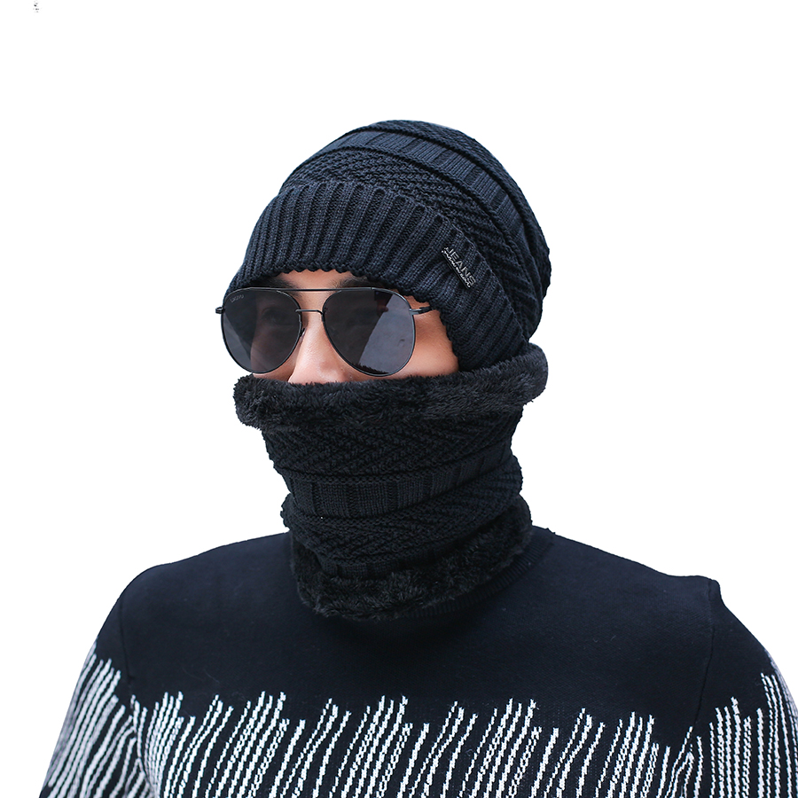 Gorro de invierno para hombre, bufanda estilo coreano, gorro de lana tejido para invierno, conjunto de gorro y bufanda para ciclismo al aire libre