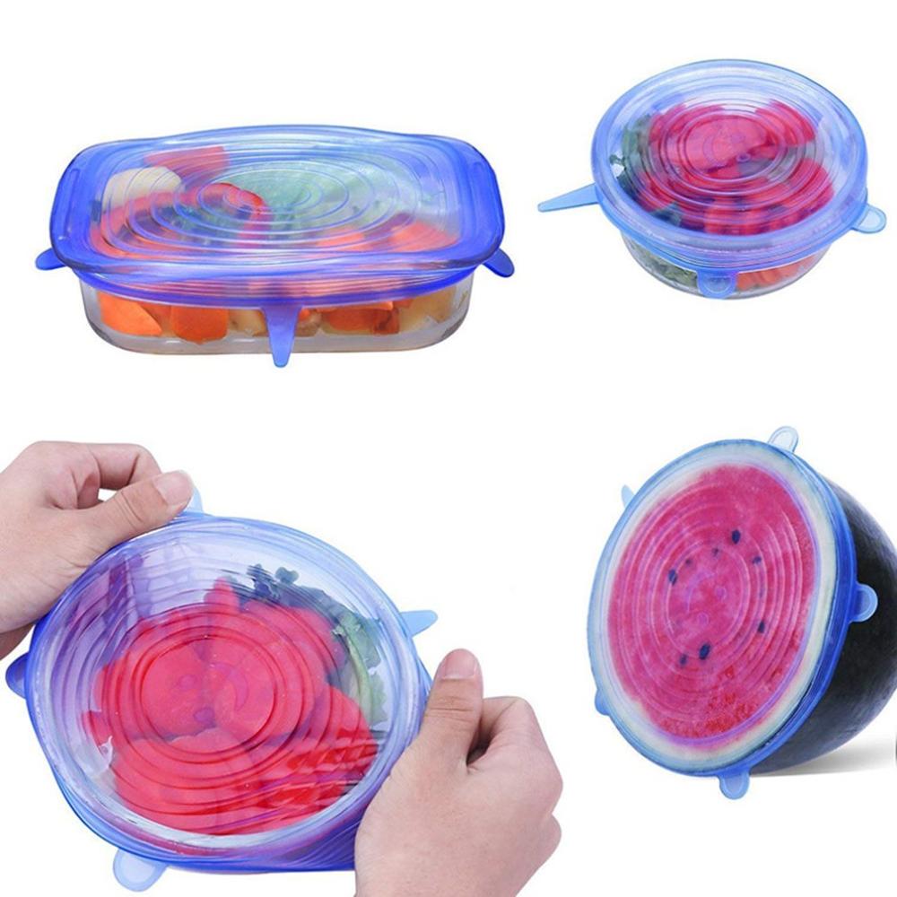6 Stck Silikon strecken Deckel Wiederverwendbare Luftdichte Lebensmittel wickeln Abdeckungen Halten Lebensmittel Frisch Versiegelt Küche Zubehör Silikon Frische Deckel