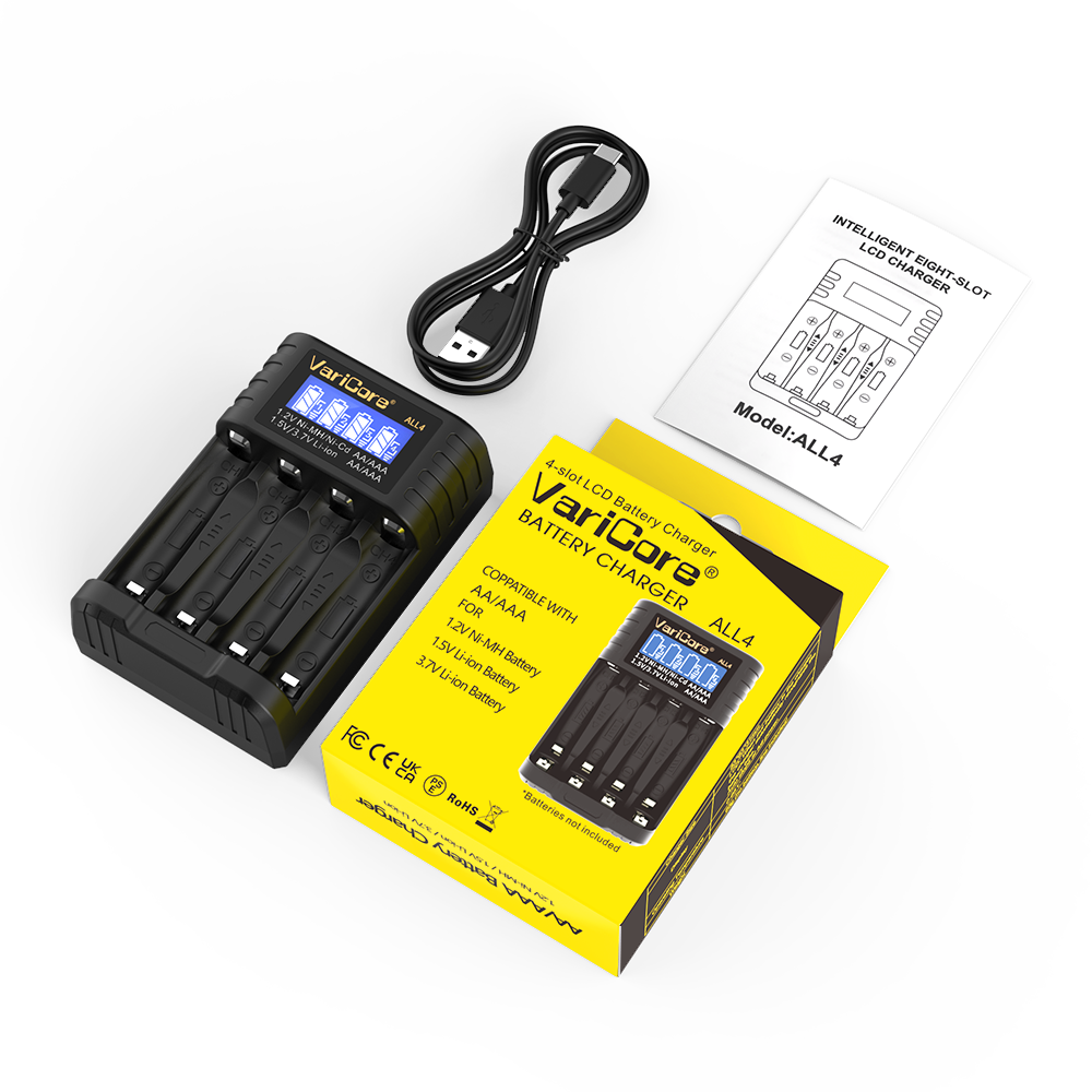 LiitoKala LII-CH4 4-slot Battery Charger for 3.7V 18650 21700 26650 18500 1.2V AA AAA NiMH 1.5V Lithium-ion battery: Dark Grey