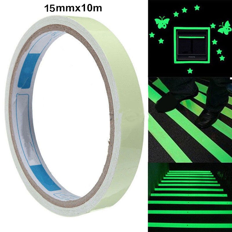 10M Luminous Warning High Brightness Light Strip Tape PVC Storage Tape Acrylic Fluorescent Tape Wall Stickers DIY 1pc: 15mm